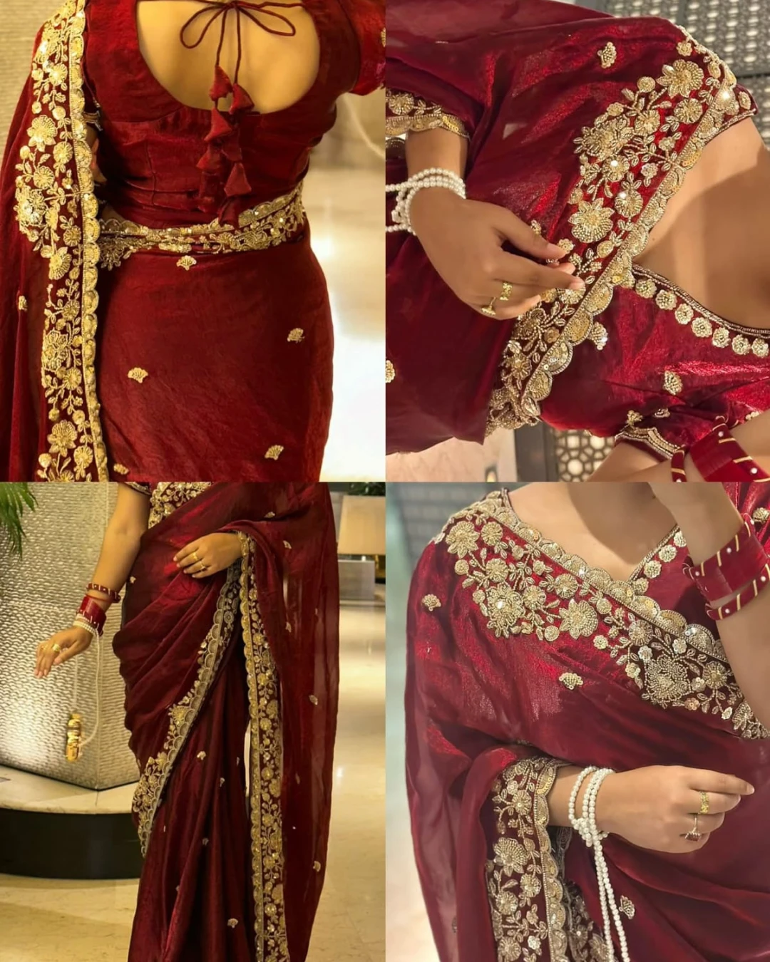 Regal Crimson Embroidered Silk Saree