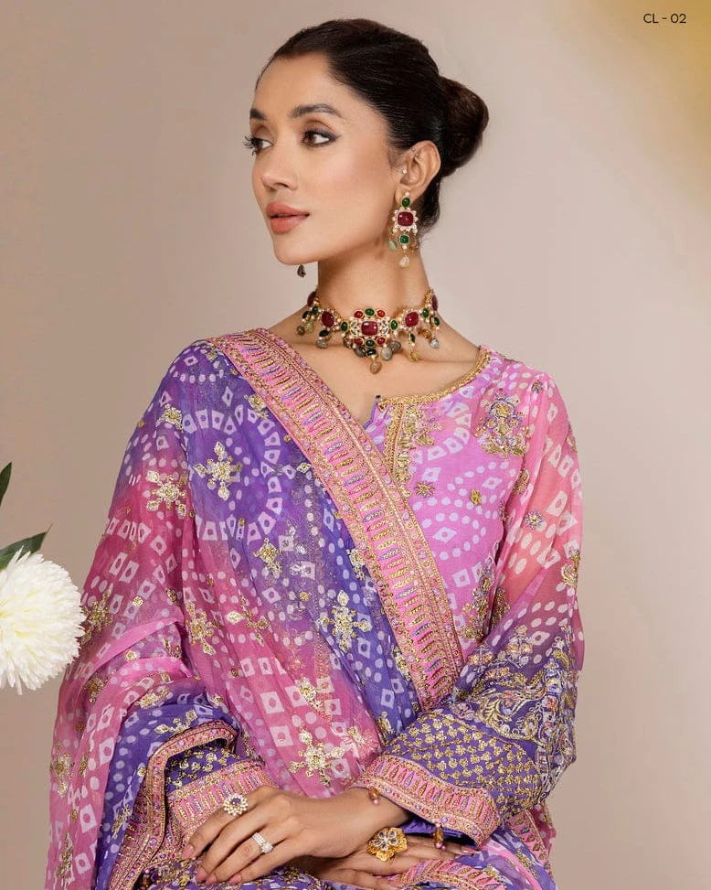 Lavender Aura Hand-Embellished Chiffon Suite-unstitched