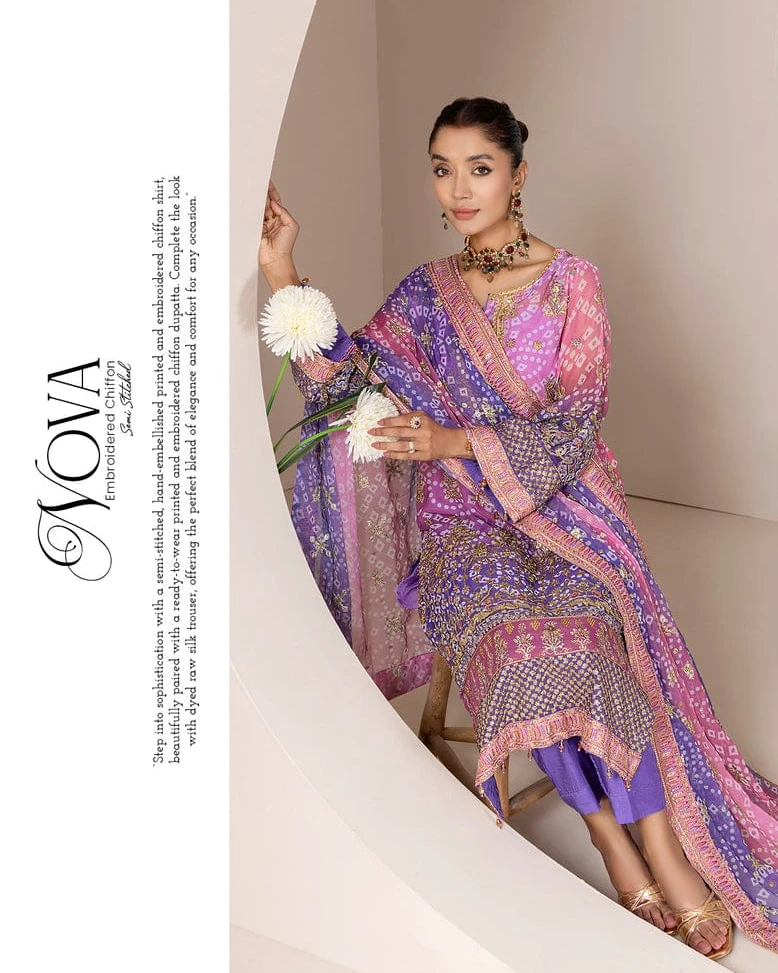 Lavender Aura Hand-Embellished Chiffon Suite-unstitched