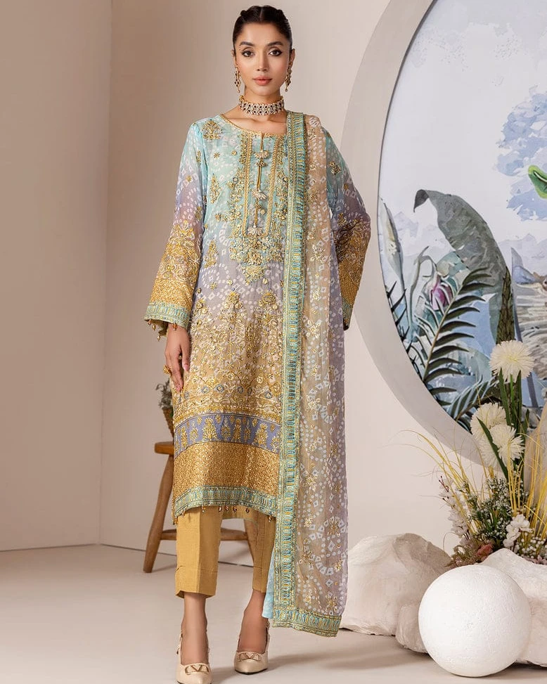 Azure Gold Embroidered Chiffon Collection-Unstitched