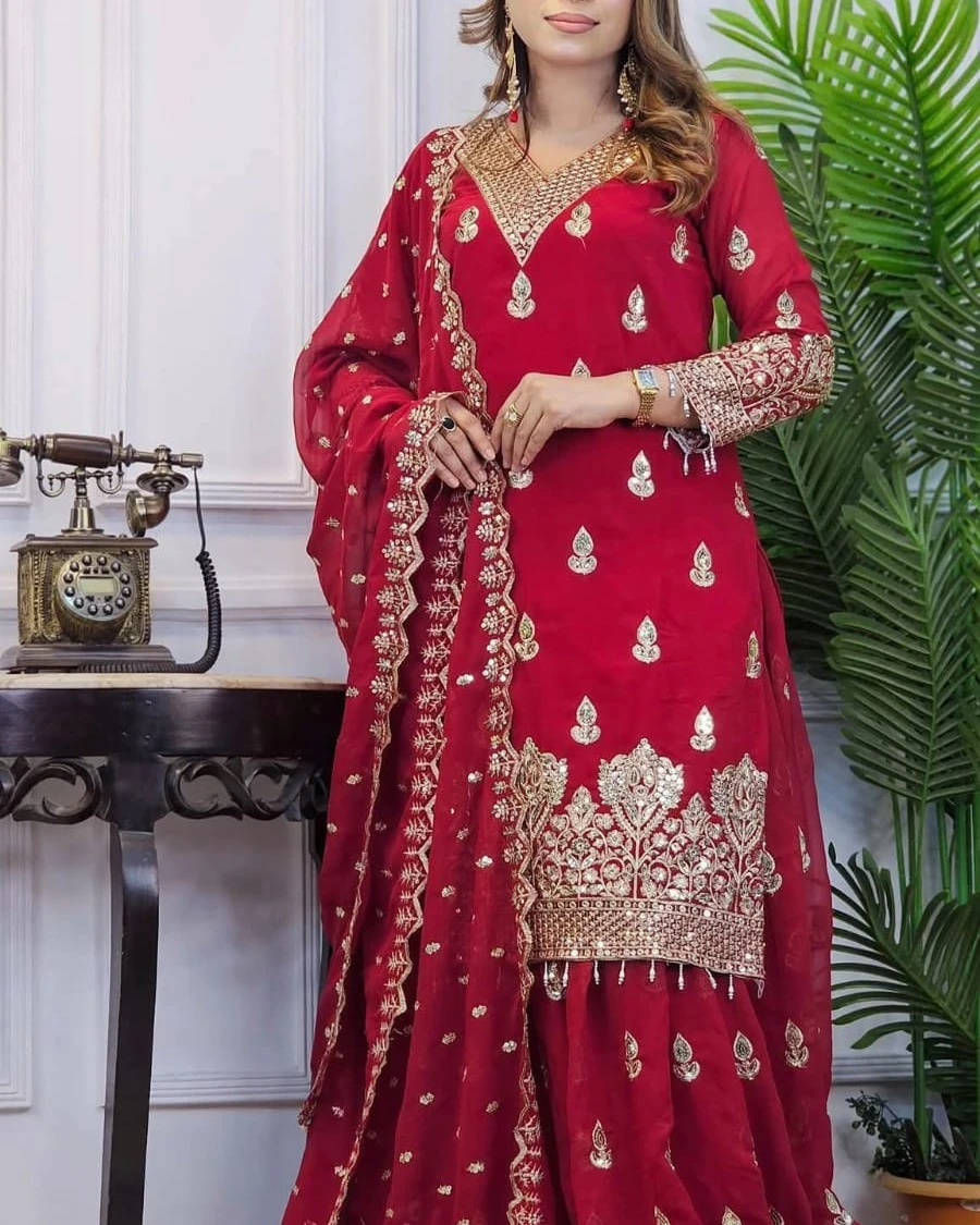 Crimson Radiance Semi-Bridal Lehenga Set