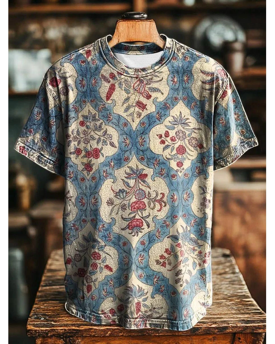 Vintage Abstract Gradient Mandala Print Casual Tee