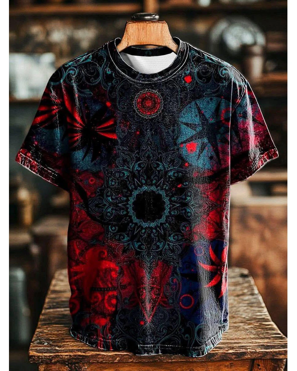 Vintage Abstract Gradient Mandala Print Casual Tee