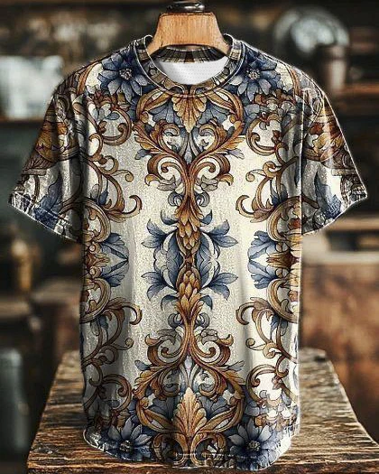 Vintage Abstract Gradient Mandala Print Casual Tee-1