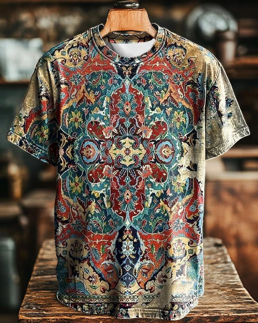 Vintage Abstract Gradient Mandala Print Casual Tee-1