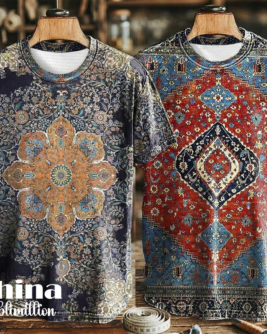 Vintage Abstract Gradient Print Casual Tee 2pics Combo