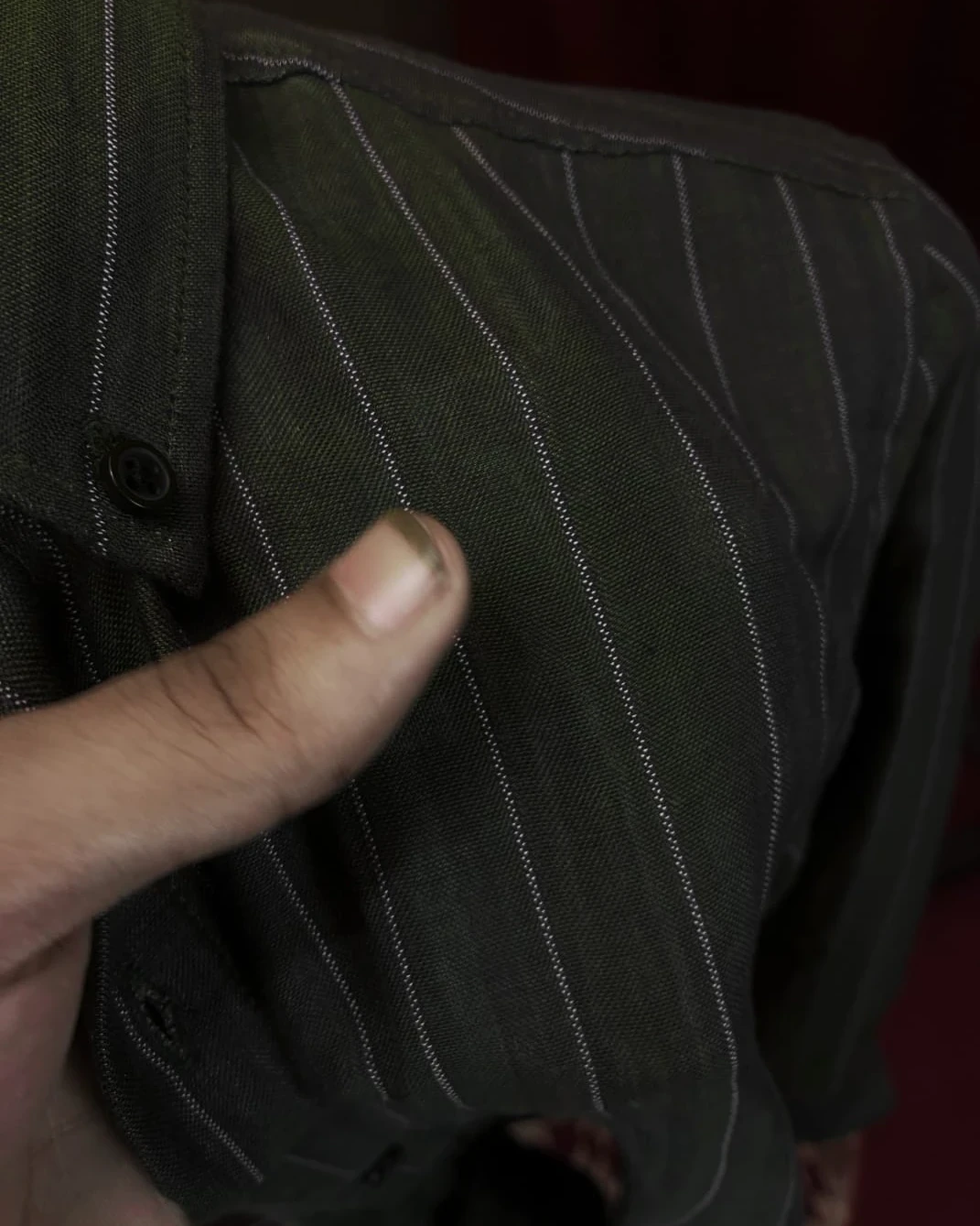 Dark Olive Green with Thin White Pinstripes