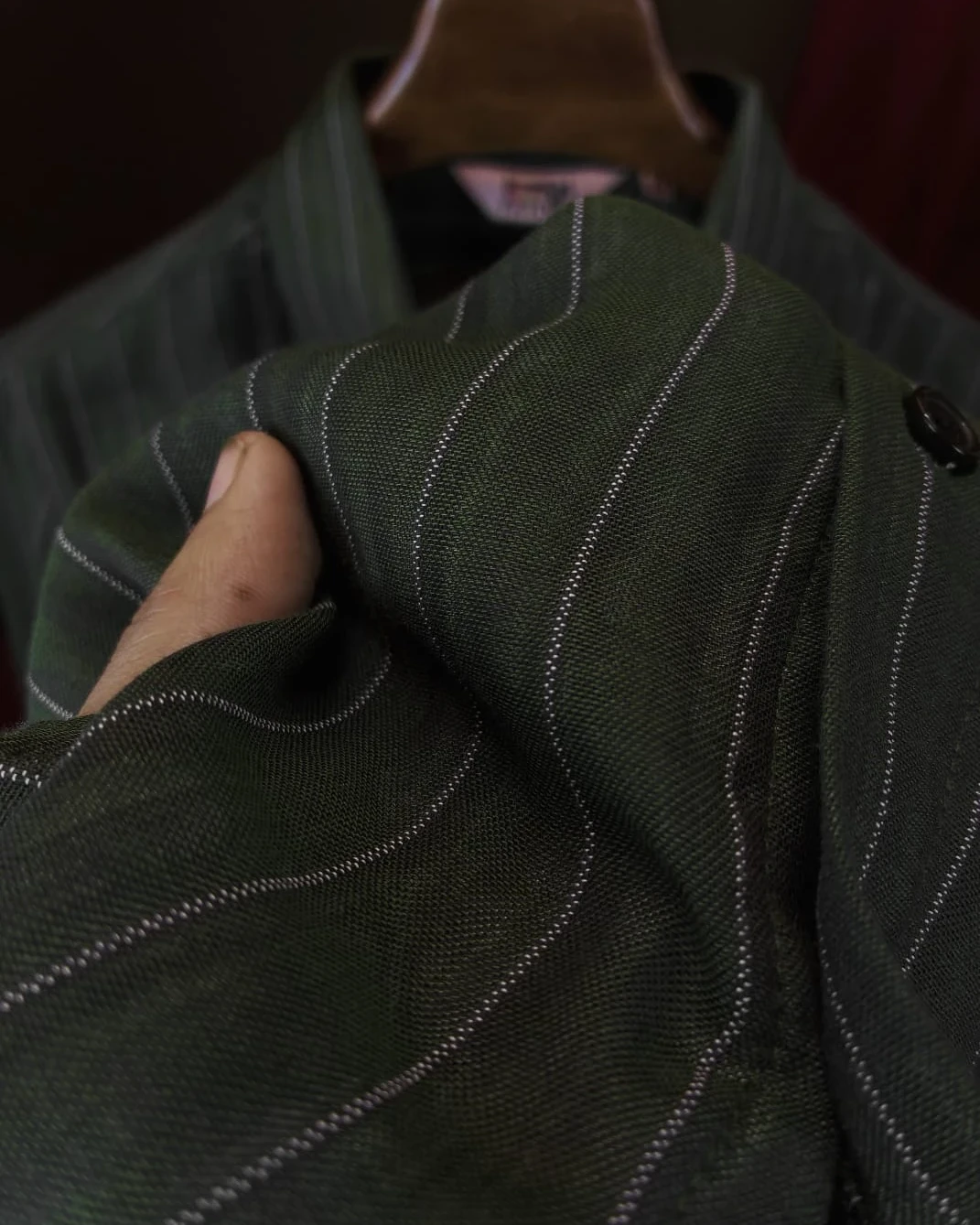 Dark Olive Green with Thin White Pinstripes