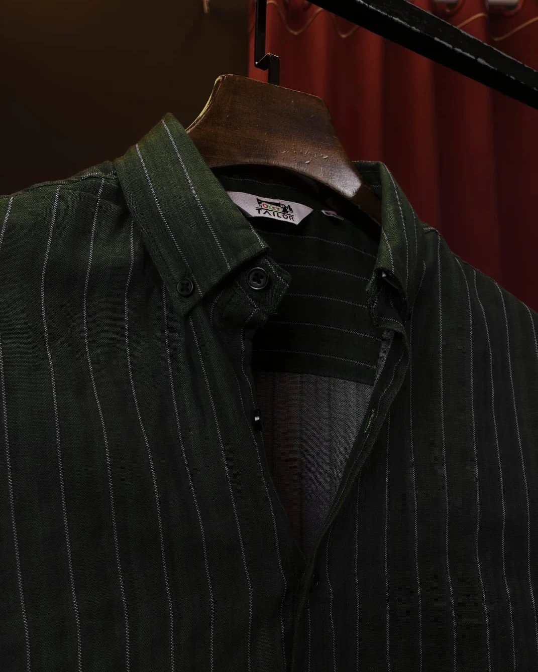 Dark Olive Green with Thin White Pinstripes