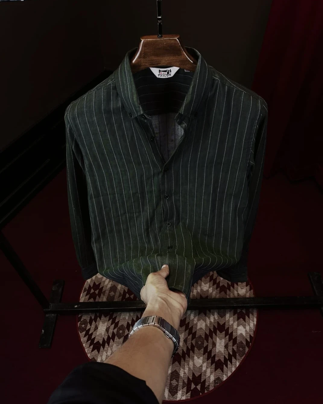 Dark Olive Green with Thin White Pinstripes