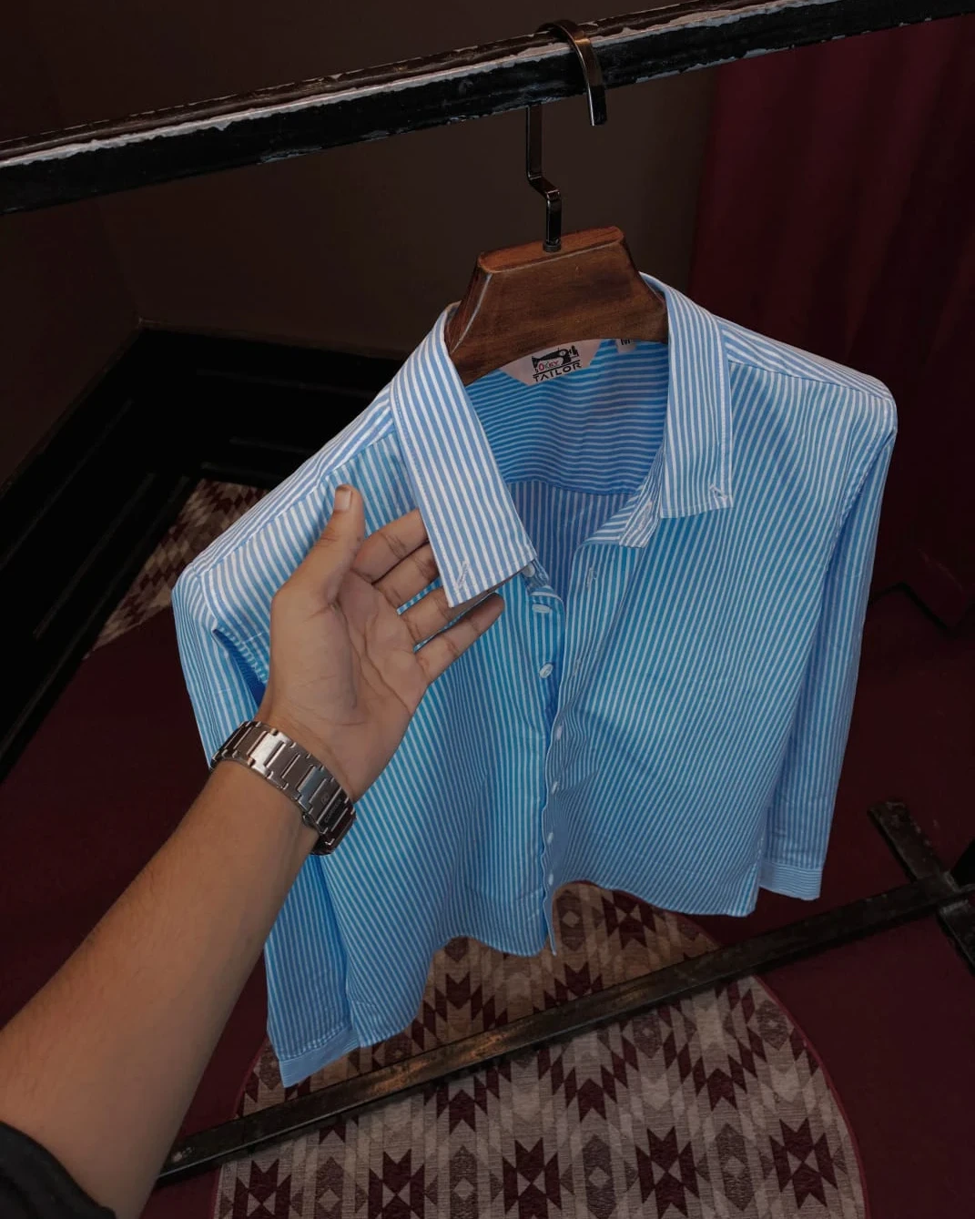 Light Sky Blue with White Vertical Stripes