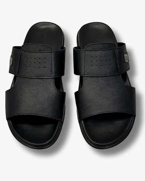 Bowling Men’s Leather Sandal Black– Lightweight PU Sole & Soft Comfort Insole