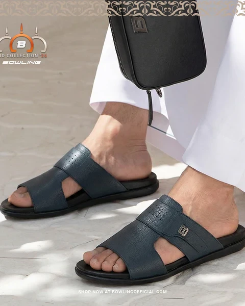 Bowling Men’s Leather Sandal Navy – Lightweight PU Sole & Soft Comfort Insole