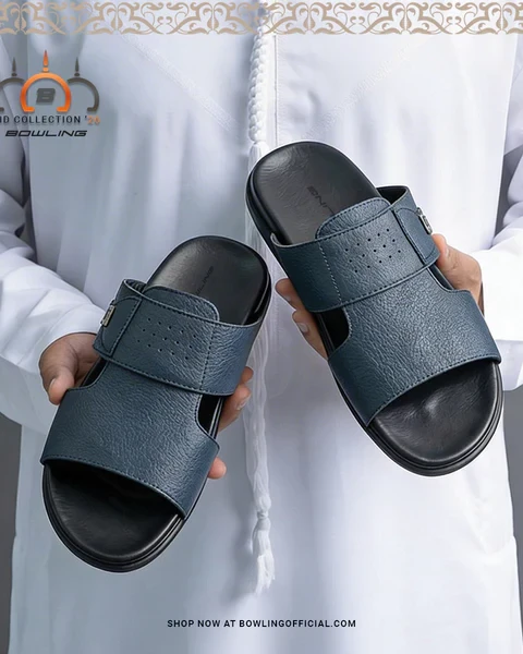 Bowling Men’s Leather Sandal Navy – Lightweight PU Sole & Soft Comfort Insole