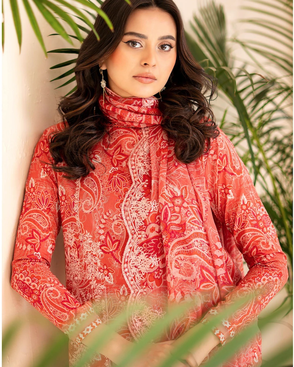 Pakistani Ziva Gull Jee Embroidered Unstitched 3 piece Lawn– Almost Red