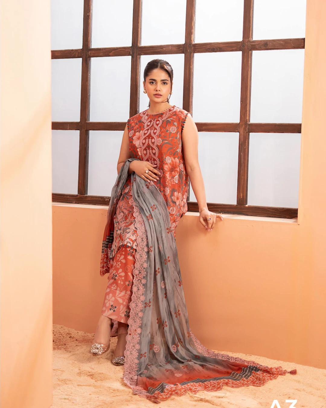 Pakistani Mishaal V3 Unstitched Three Piece Lawn -Terracota