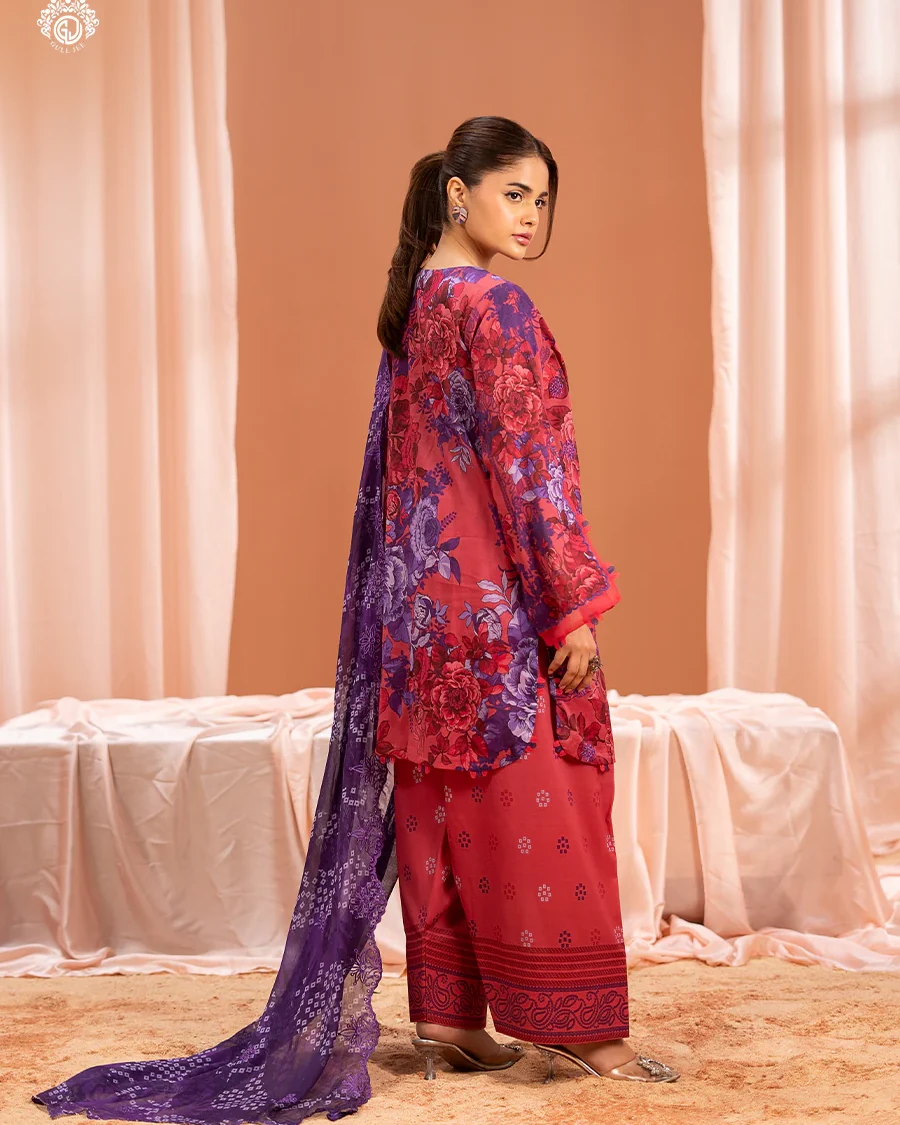 Pakistani Mishaal V3 Unstitched Three Piece Lawn -Red x Violet