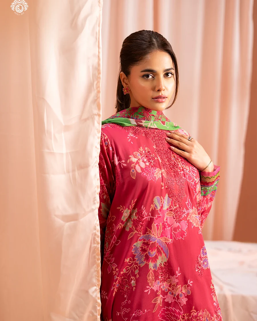 Pakistani Mishaal V3 Unstitched Three Piece Lawn -Red x Green