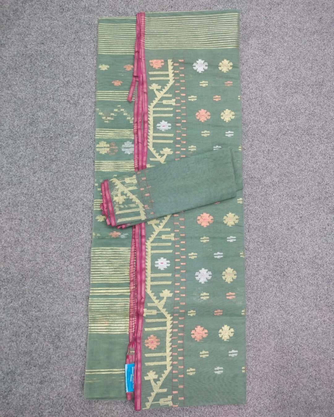 Moss Green Handloom Ransom Silk Jamdani Saree