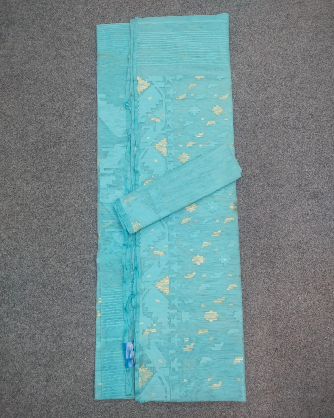 Firoza Turquoise Blue Handloom Ransom Silk Jamdani Saree