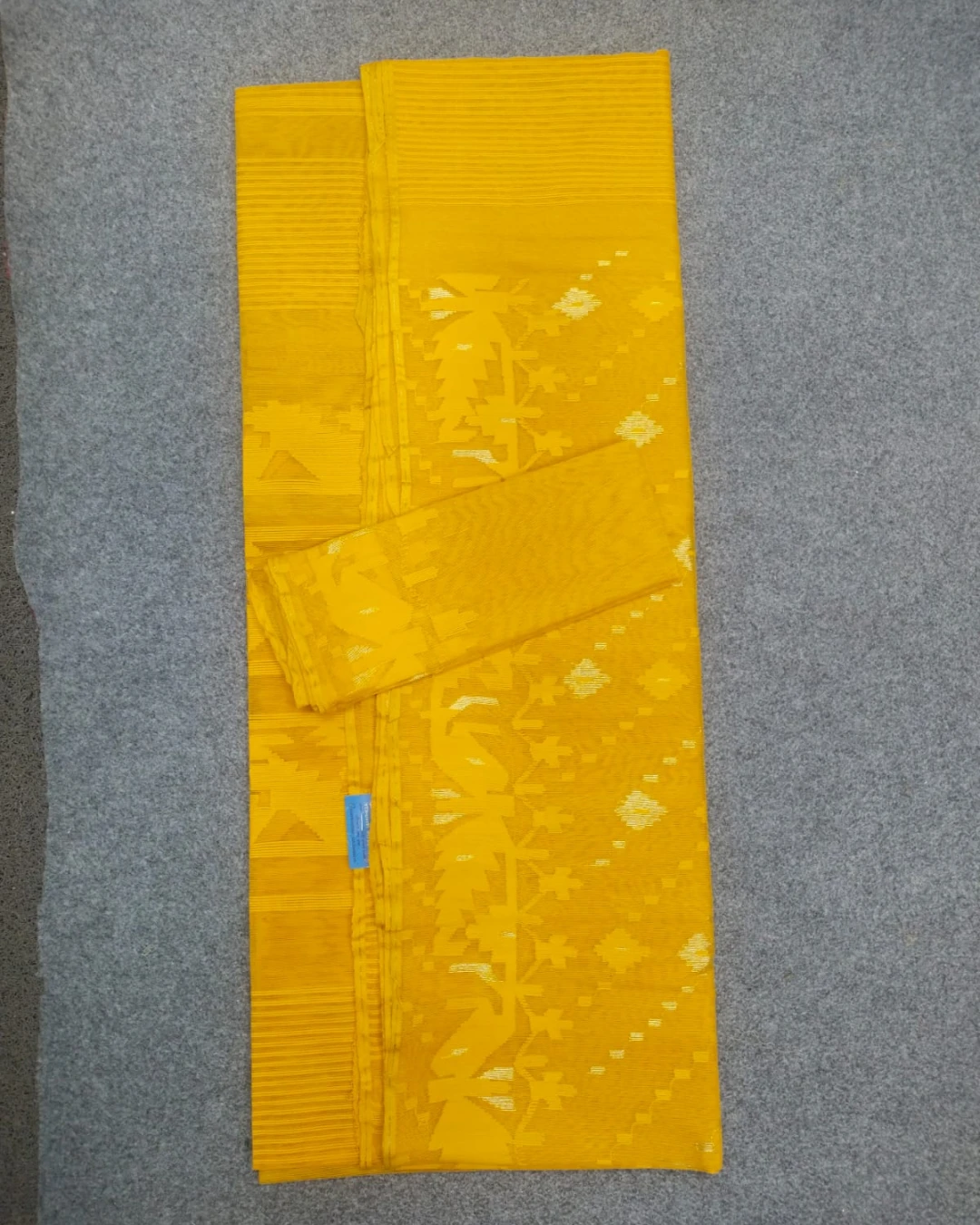 Mustard Yellow Floral Motif Handloom Ransom Silk Jamdani Saree