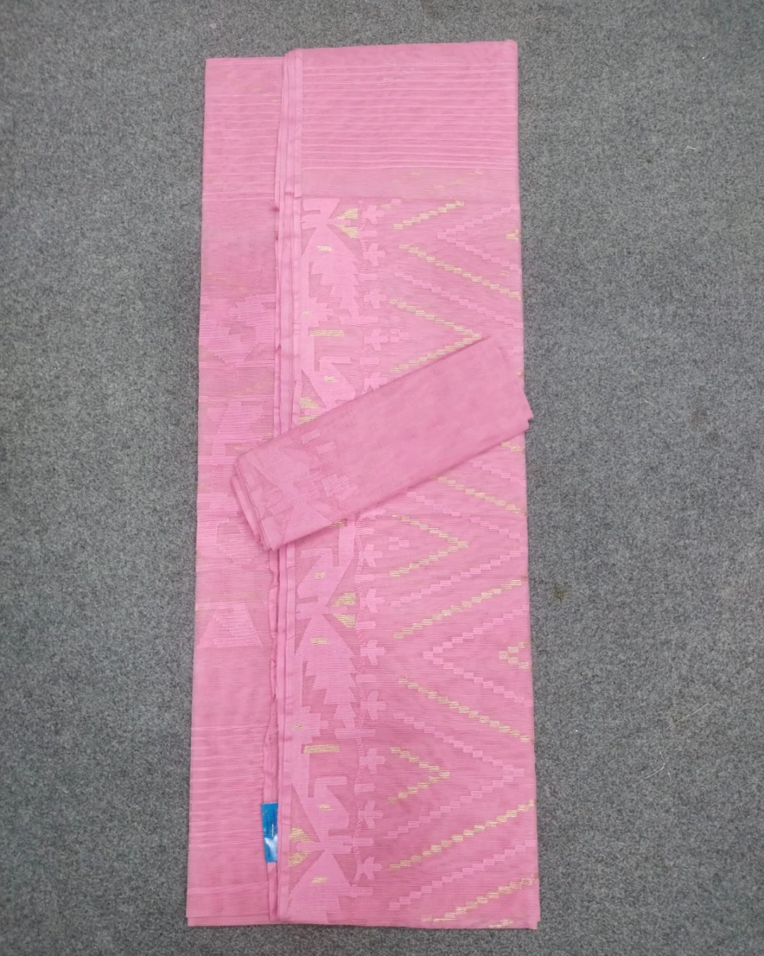Baby Pink Geometric Handloom Ransom Silk Jamdani Saree