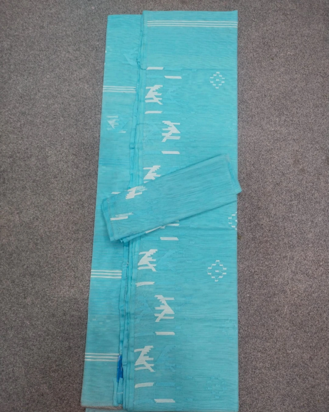 Aqua Blue Geometric Handloom Ransom Silk Jamdani Saree