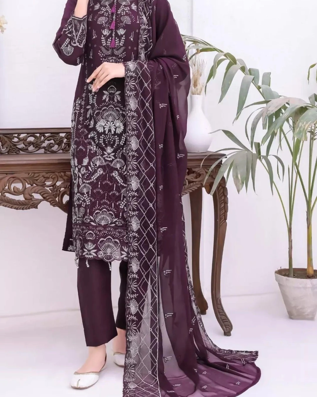Pakistani Bin Hameed Horain Embroidered Unstitched Chiffon Three Piece - Matterhorn