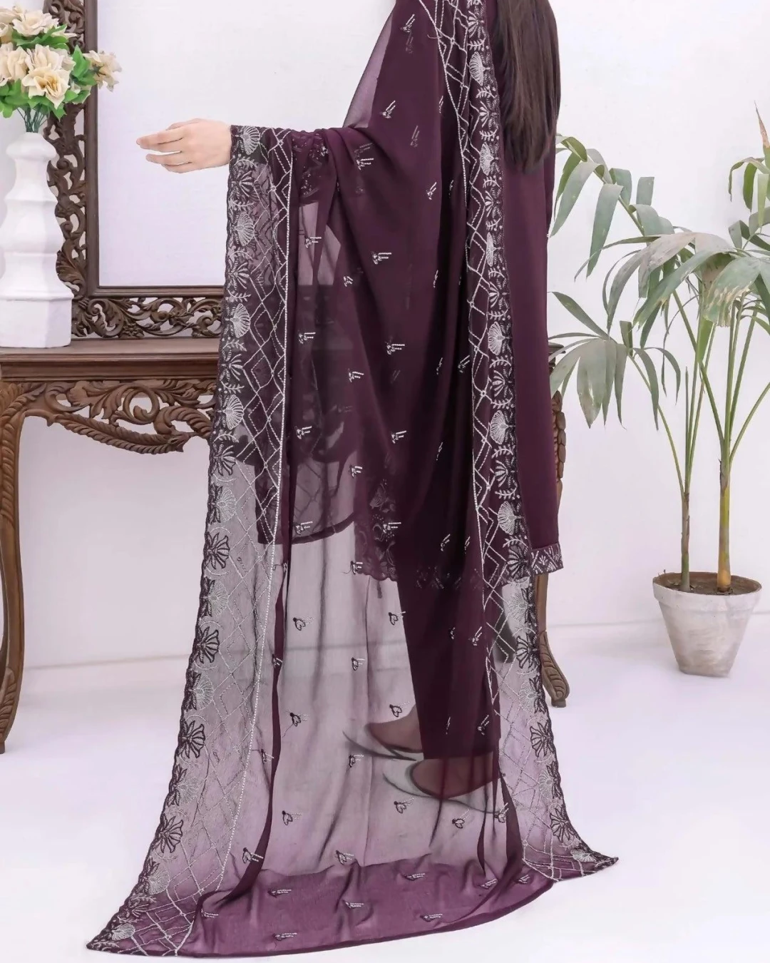 Pakistani Bin Hameed Horain Embroidered Unstitched Chiffon Three Piece - Matterhorn