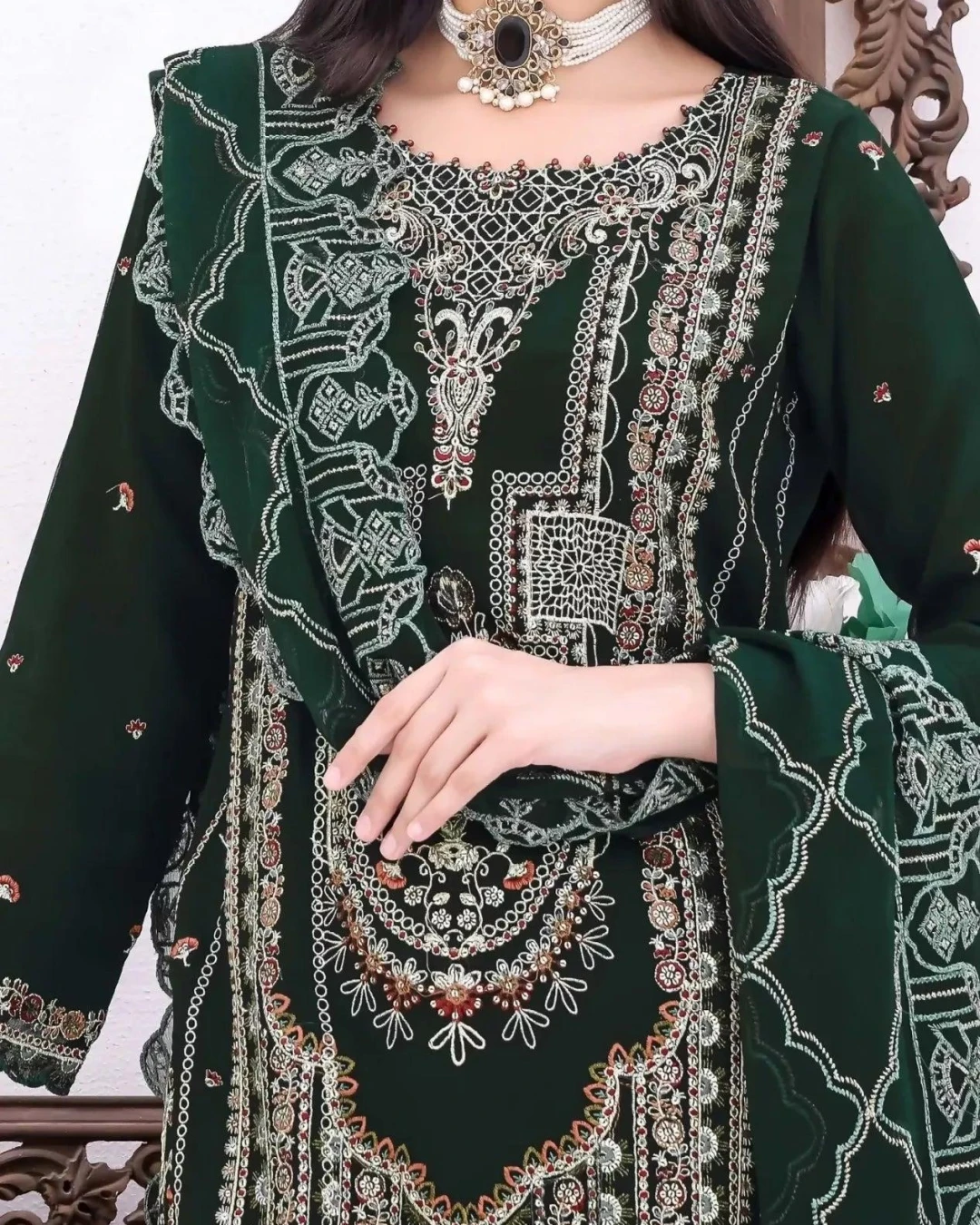 Pakistani Bin Hameed Horain Embroidered Unstitched Chiffon Three Piece - Green