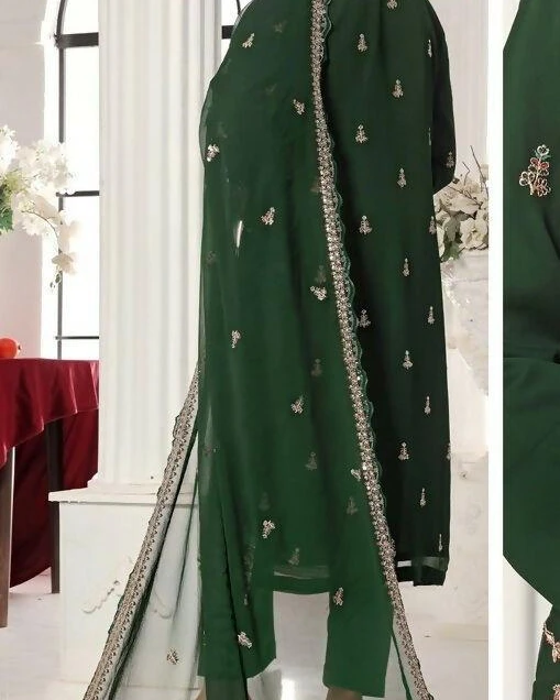 Pakistani Bin Hameed Horain Luxury Embroidered Unstitched Chiffon Three Piece - Myrtle