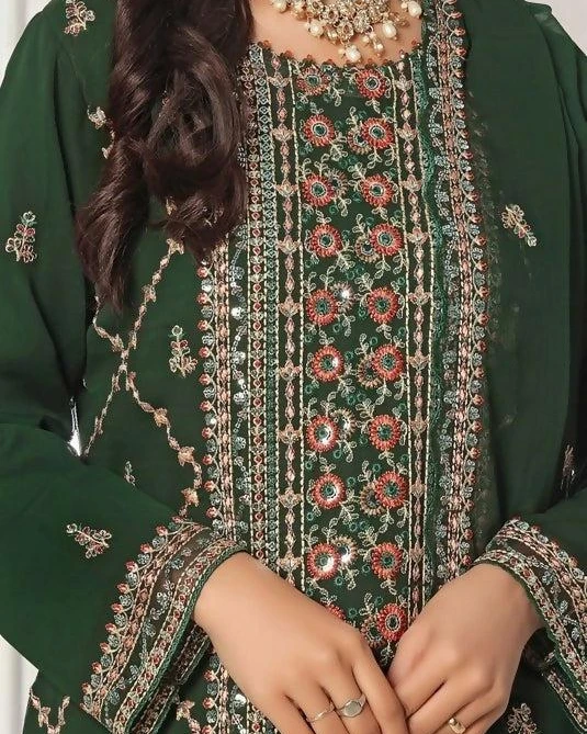 Pakistani Bin Hameed Horain Luxury Embroidered Unstitched Chiffon Three Piece - Myrtle