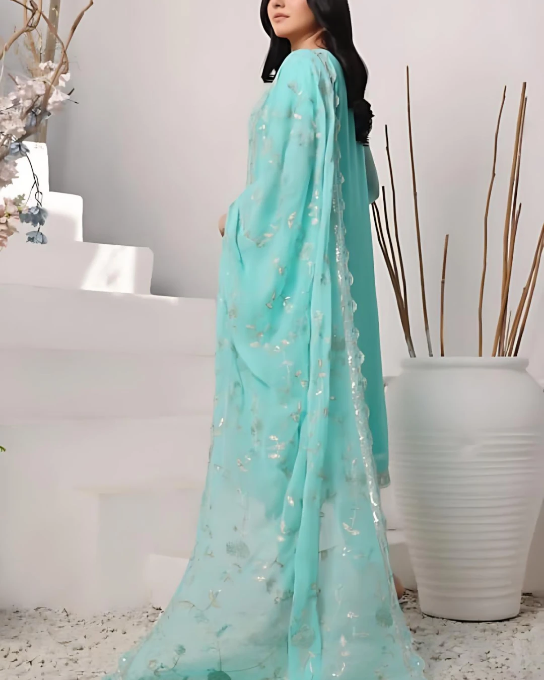 Pakistani Bin Hameed Middhat Embroidered Unstitched Chiffon Three Piece - Downy