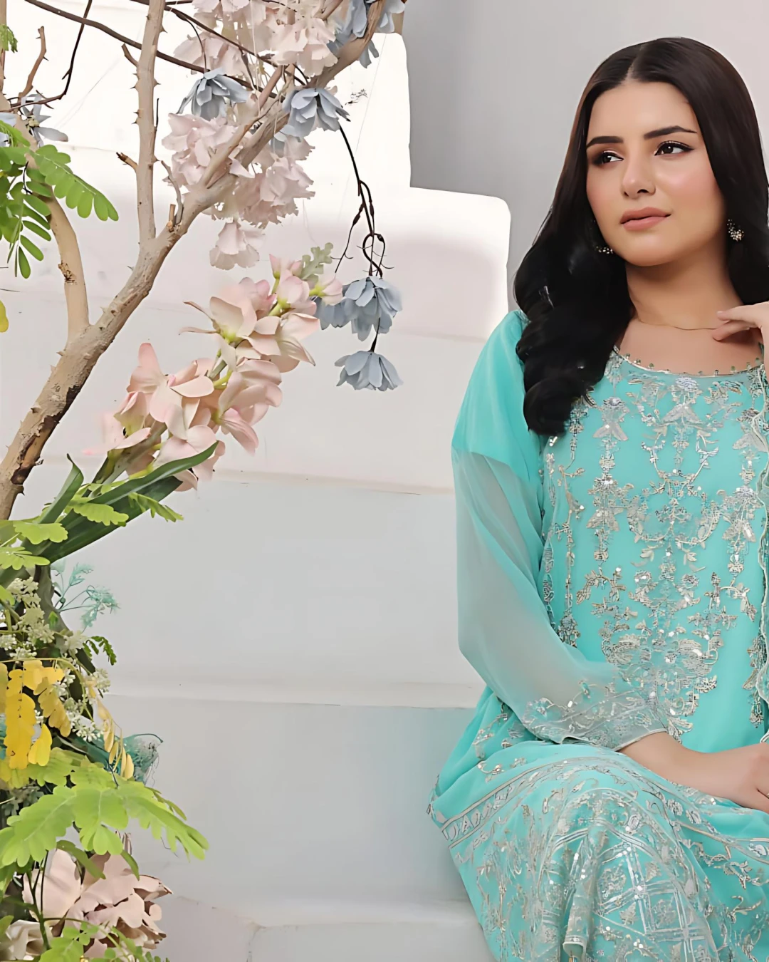 Pakistani Bin Hameed Middhat Embroidered Unstitched Chiffon Three Piece - Downy