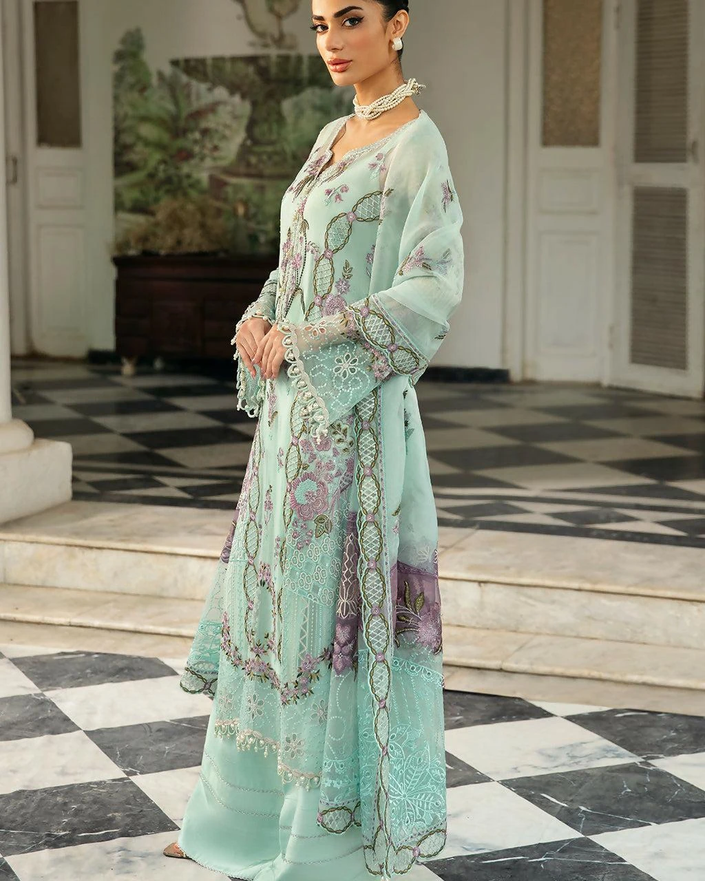 Pakistani Dastak by Ramsha Embroidered Chiffon Unstitched Three Piece - Nebula