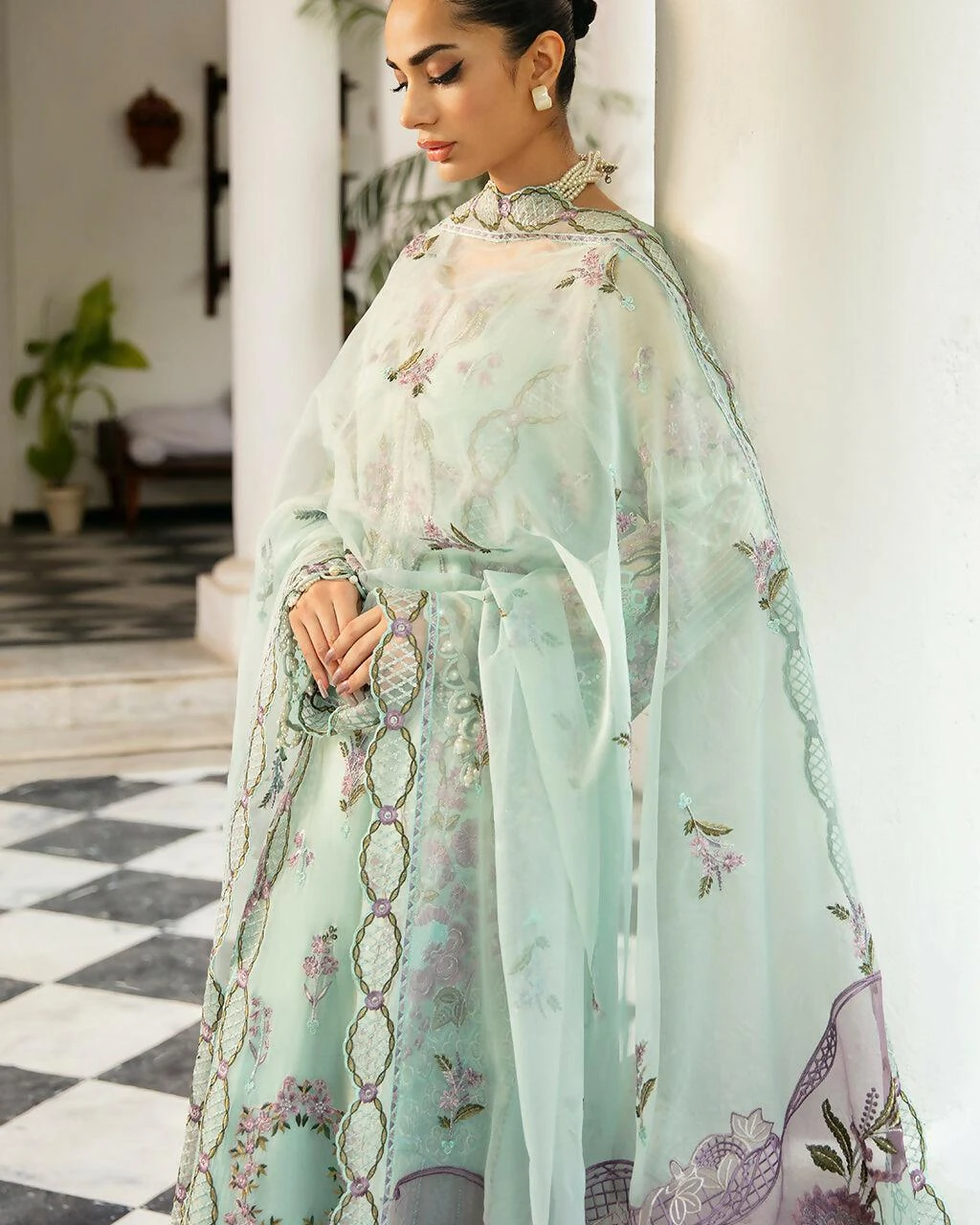 Pakistani Dastak by Ramsha Embroidered Chiffon Unstitched Three Piece - Nebula