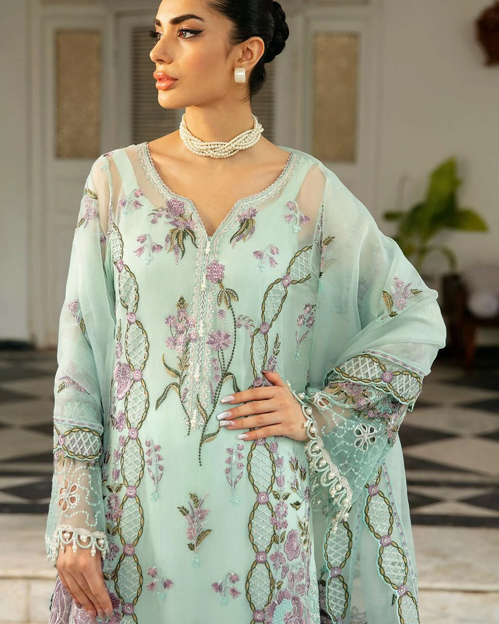 Pakistani Dastak by Ramsha Embroidered Chiffon Unstitched Three Piece - Nebula