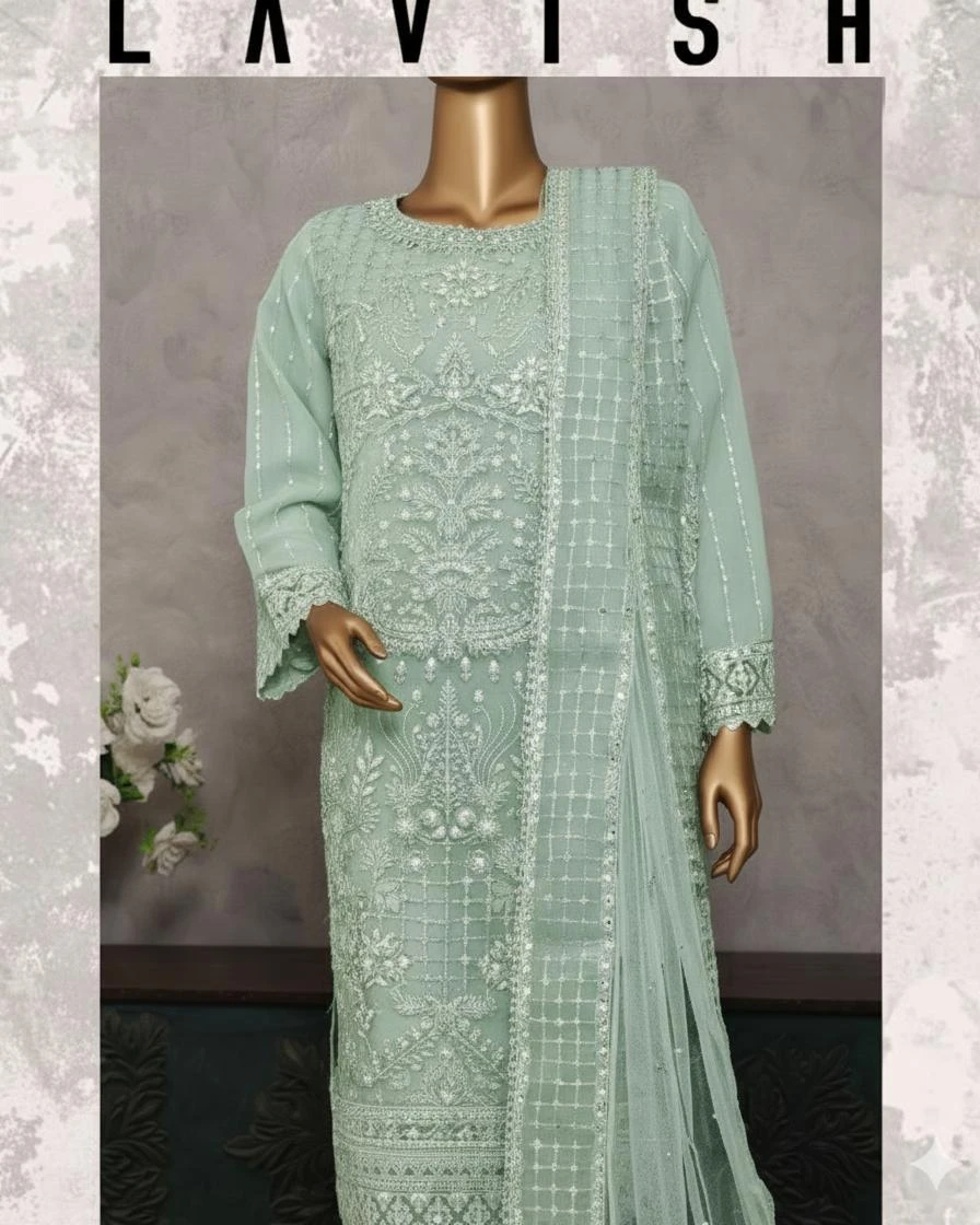 Pakistani Lavish Karchupi Worked Unstitched Organza Three Piece - Cascade