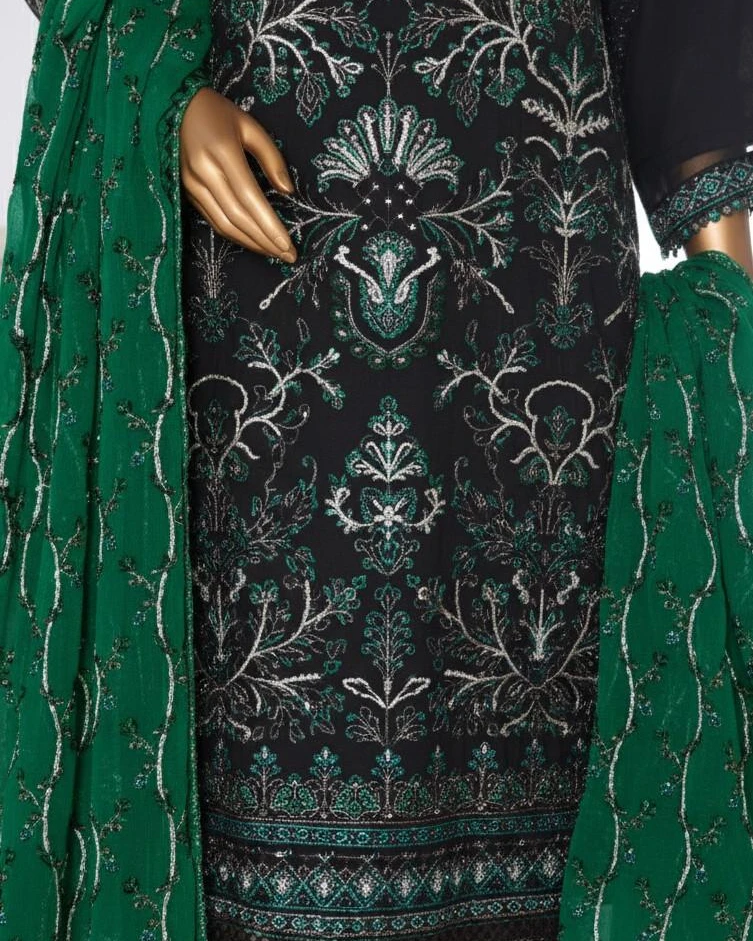 Pakistani Lavish Karchupi Worked Unstitched Chiffon Three Piece - Como