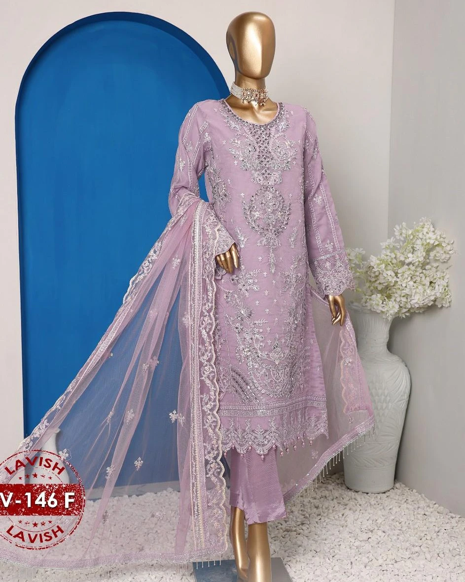 Pakistani Lavish Karchupi Worked Unstitched Organza Three Piece - Martini