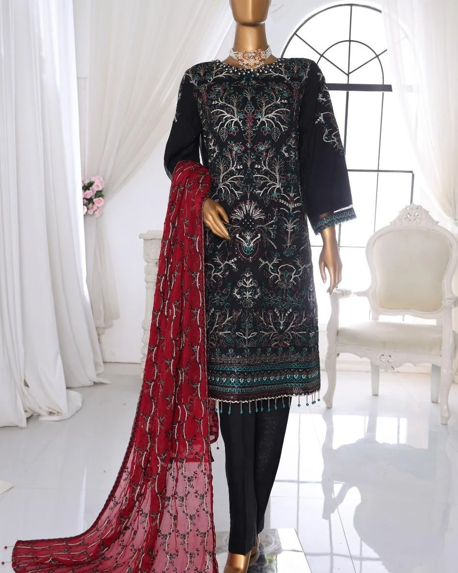 Pakistani Ankahi Karchupi Worked Unstitched Chiffon Three Piece - Gondola