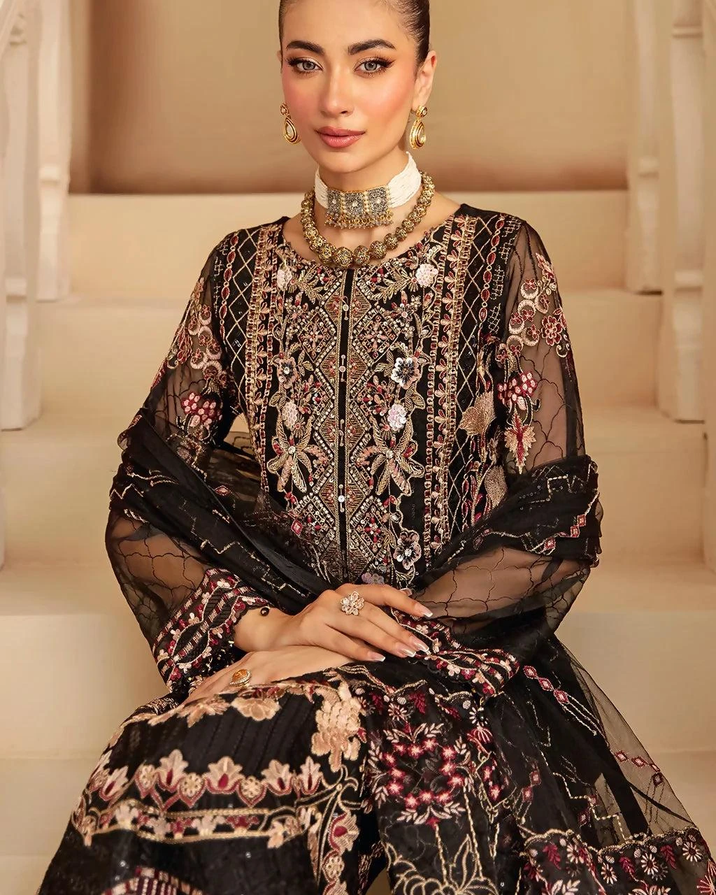 Pakistani Minhal by Ramsha Embroidered Organza Unstitched Three Piece