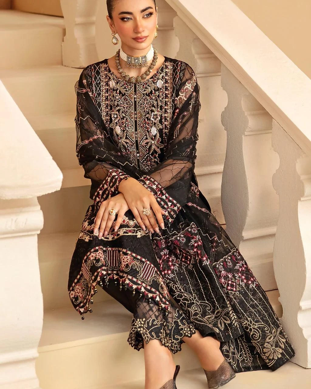Pakistani Minhal by Ramsha Embroidered Organza Unstitched Three Piece