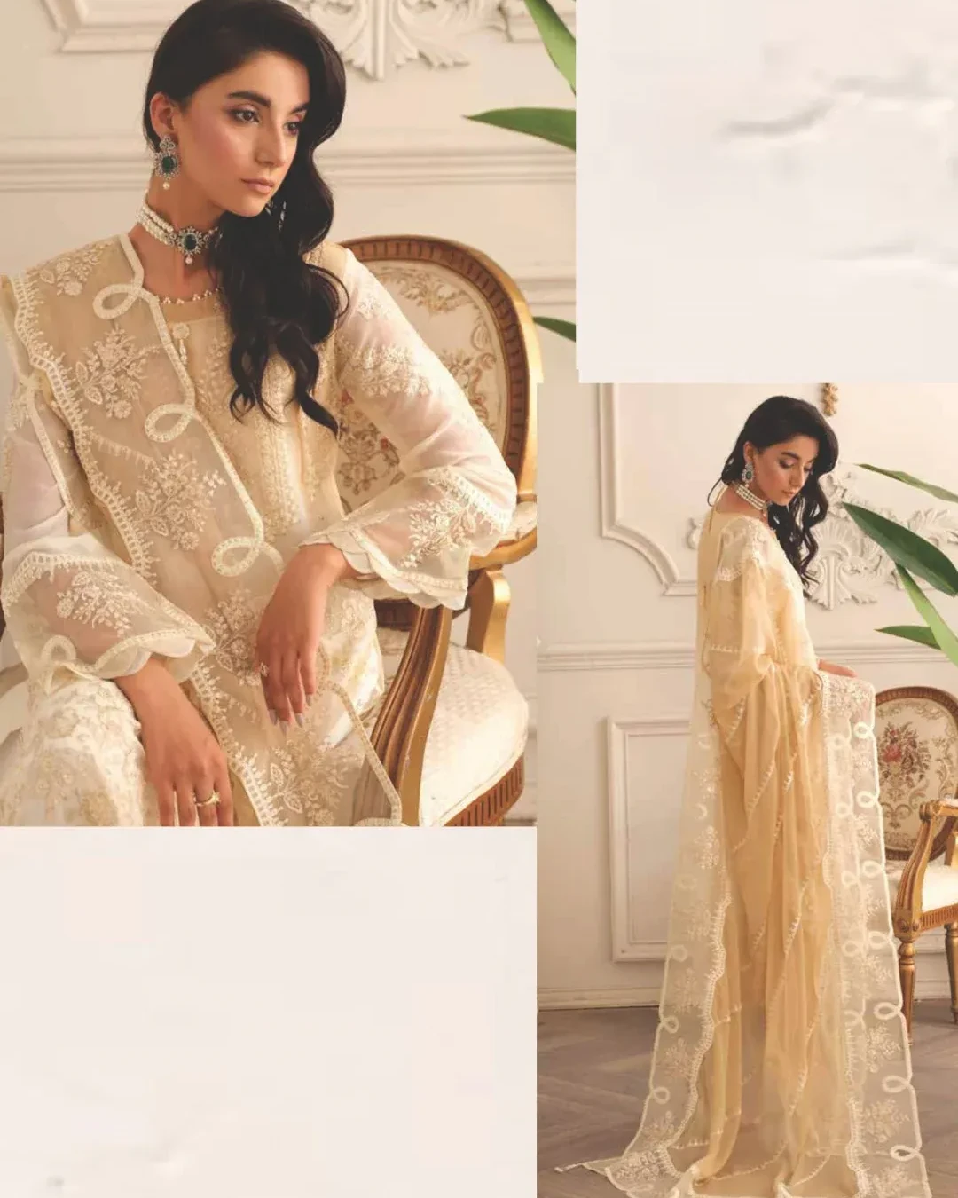 Pakistani Gulmina by Noor Unstitched Luxury Chiffon Three Piece - Tequila