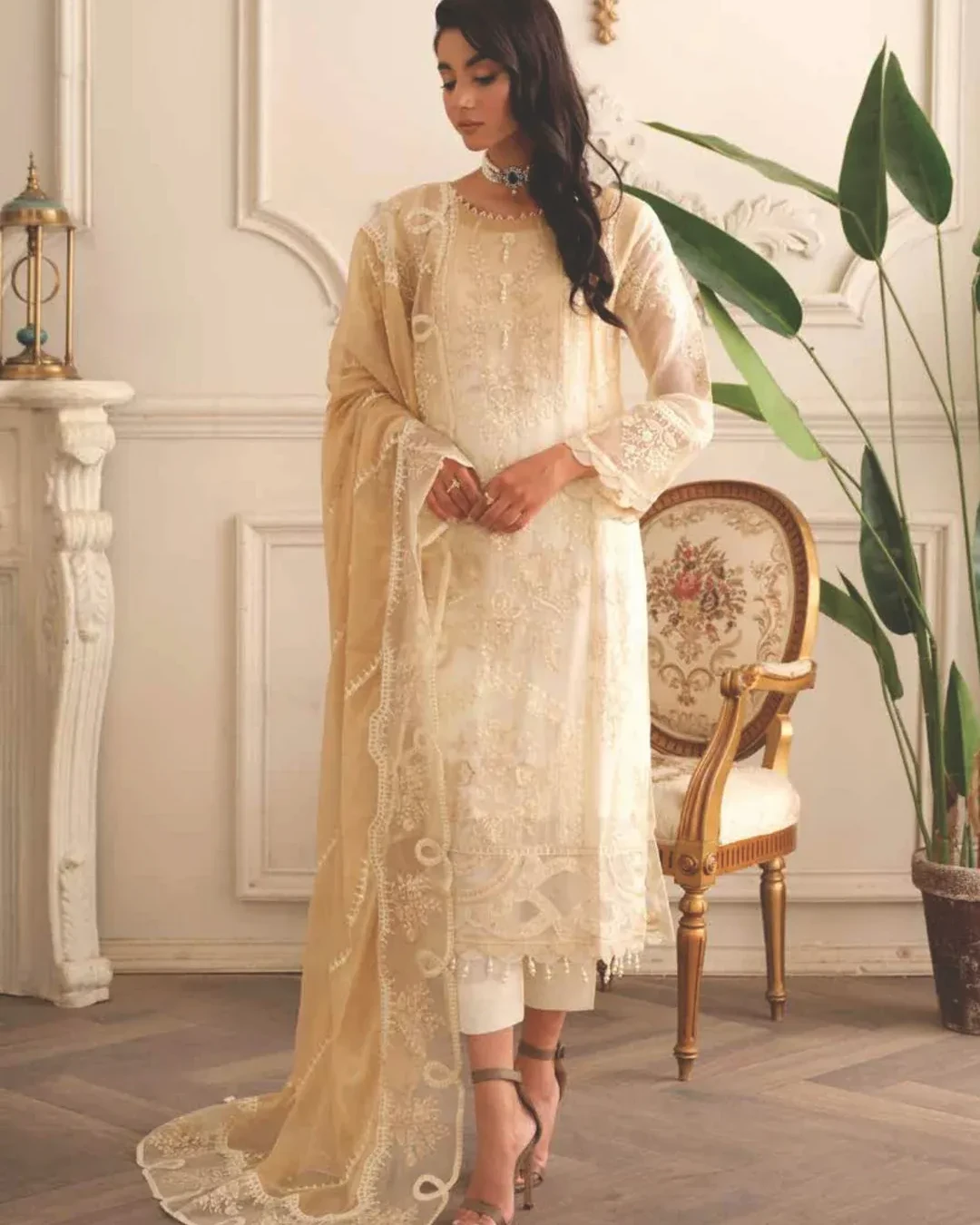 Pakistani Gulmina by Noor Unstitched Luxury Chiffon Three Piece - Tequila