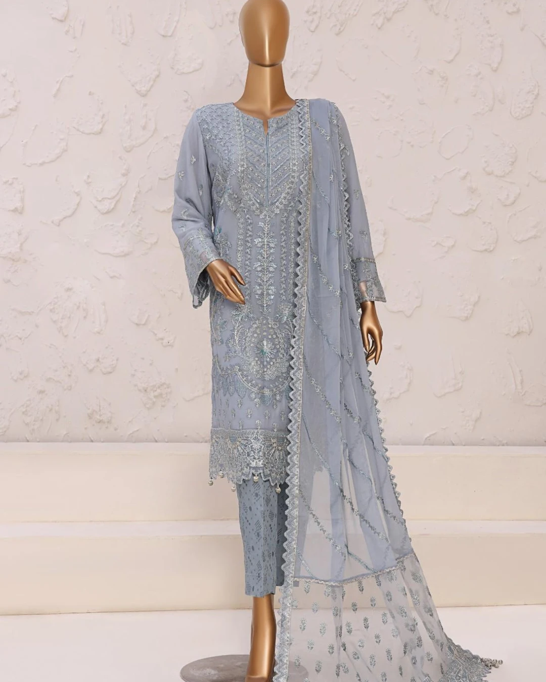Pakistani Lavish Heavy Embroidered Unstitched Organza Three Piece - Santa