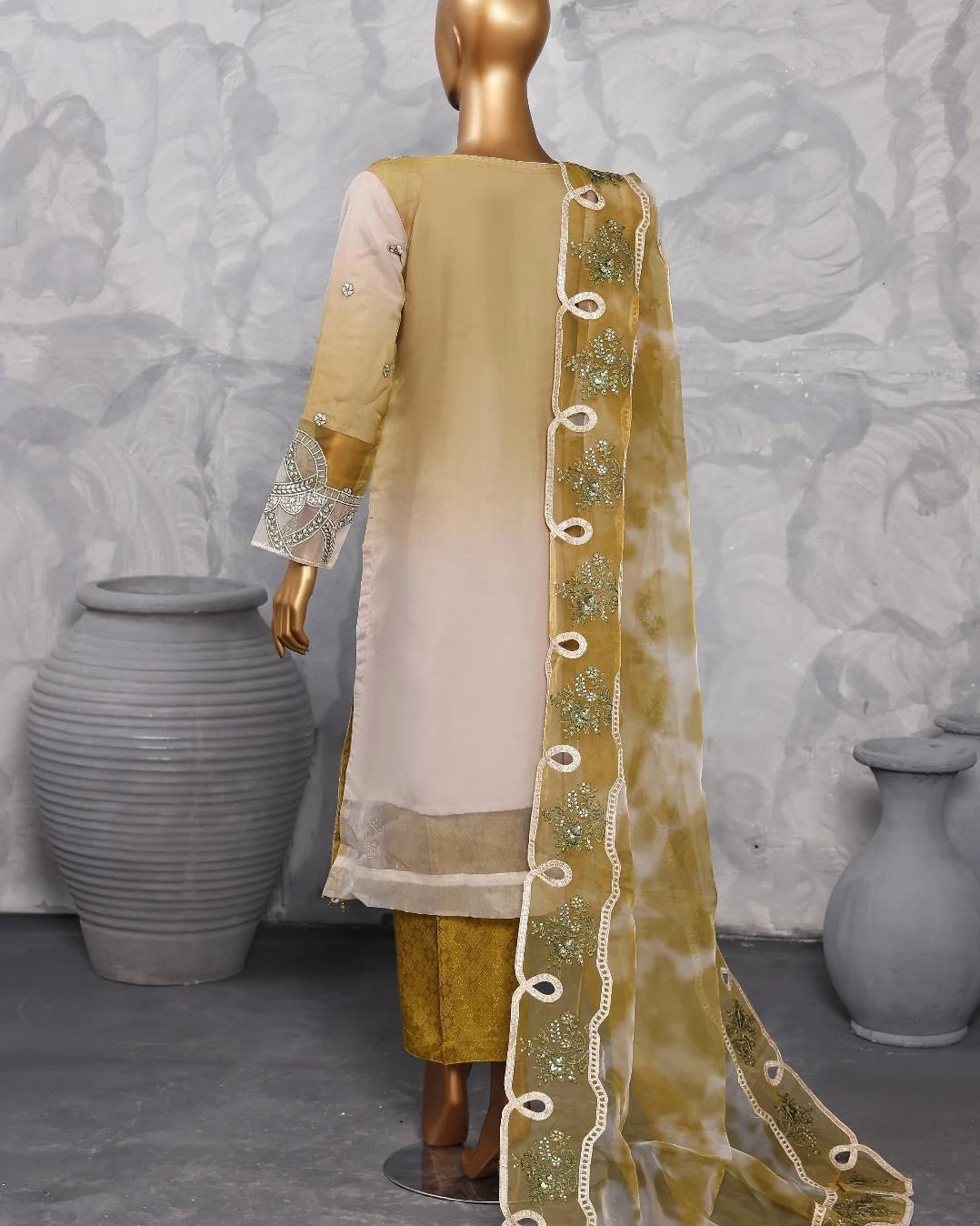 Pakistani Lavish Heavy Embroidered Unstitched Organza Three Piece - Pesto