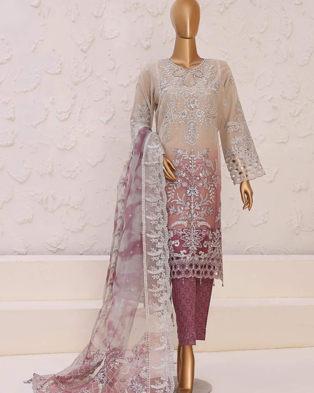 Pakistani Lavish Heavy Embroidered Unstitched Organza Three Piece - Ferra