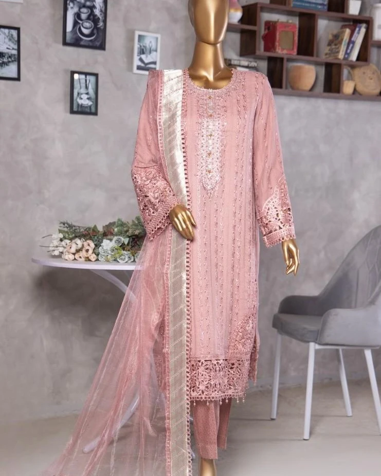 Pakistani Lavish Heavy Embroidered Unstitched Chiffon Three Piece - Blossom