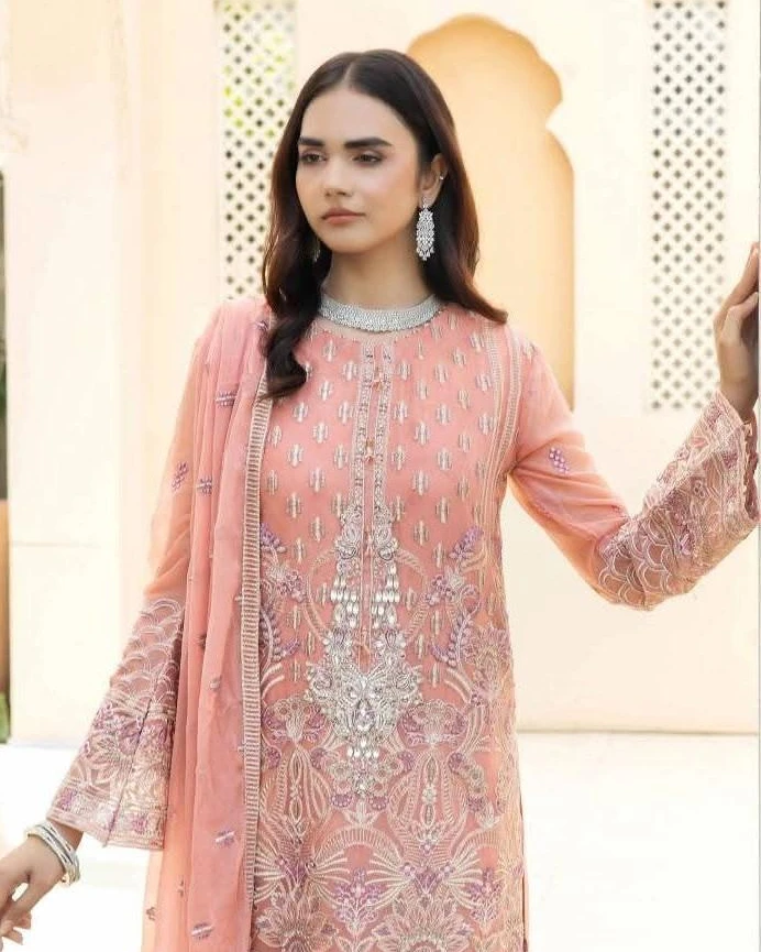 Pakistani Noor Sajni Embroidered Chiffon Unstitched Three Piece - Geraldine